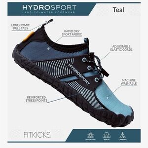 FitKicks Hydrosport Water Shoes Aqua Black Unisex Lightweight Grip